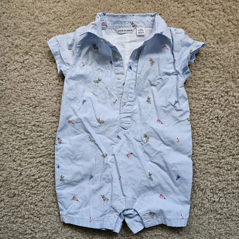 Janie and Jack striped frenchie french bulldog flag romper one piece 3-6 months